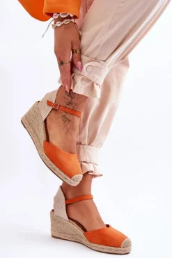 Best Boto Zamszowe Sandałki Espadryle Na Koturnie Pomarańczowe Cammer