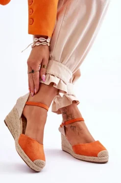 Best Boto Zamszowe Sandałki Espadryle Na Koturnie Pomarańczowe Cammer