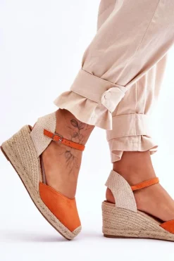 Best Boto Zamszowe Sandałki Espadryle Na Koturnie Pomarańczowe Cammer