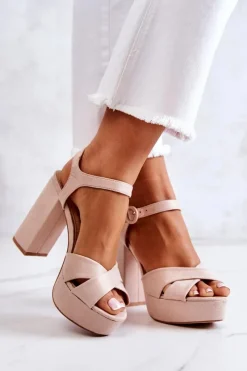 Discount Boto Zamszowe Sandałki Na Obcasie Beżowe Semilla