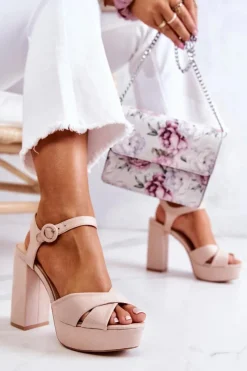 Discount Boto Zamszowe Sandałki Na Obcasie Beżowe Semilla