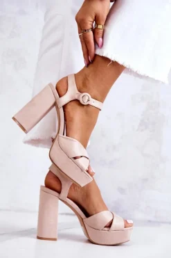 Discount Boto Zamszowe Sandałki Na Obcasie Beżowe Semilla