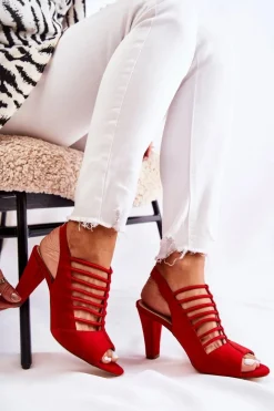 Online Zamszowe Sandałki Na Obcasie Czerwone Vinnie Damskie Sandały Na Obcasie