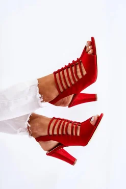 Online Zamszowe Sandałki Na Obcasie Czerwone Vinnie Damskie Sandały Na Obcasie