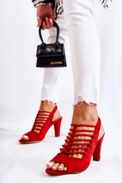 Online Zamszowe Sandałki Na Obcasie Czerwone Vinnie Damskie Sandały Na Obcasie