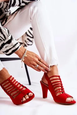 Online Zamszowe Sandałki Na Obcasie Czerwone Vinnie Damskie Sandały Na Obcasie