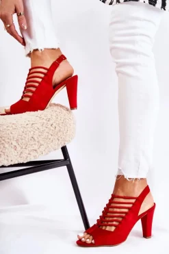 Online Zamszowe Sandałki Na Obcasie Czerwone Vinnie Damskie Sandały Na Obcasie