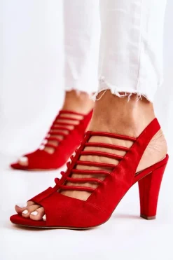 Online Zamszowe Sandałki Na Obcasie Czerwone Vinnie Damskie Sandały Na Obcasie