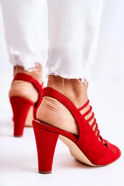 Online Zamszowe Sandałki Na Obcasie Czerwone Vinnie Damskie Sandały Na Obcasie