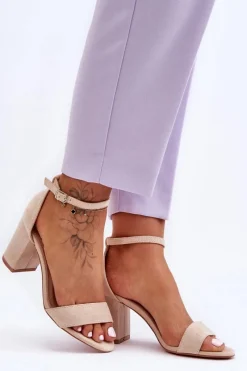 Hot Boto Zamszowe Sandałki Na Obcasie Beżowe Madame