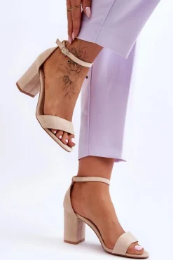 Hot Boto Zamszowe Sandałki Na Obcasie Beżowe Madame