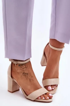 Hot Boto Zamszowe Sandałki Na Obcasie Beżowe Madame