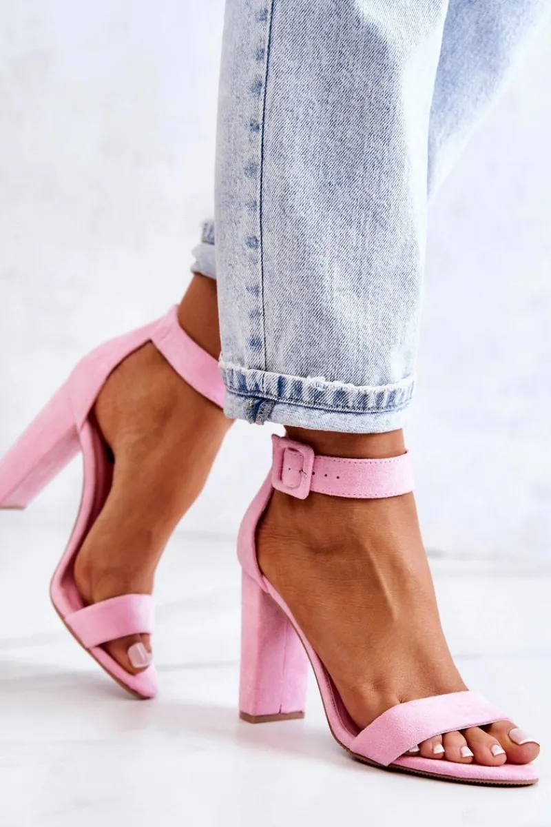 Discount Boto Zamszowe Sandałki Na Obcasie Różowe Jacqueline