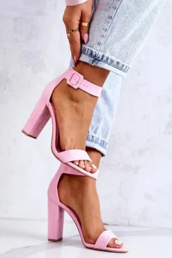 Discount Boto Zamszowe Sandałki Na Obcasie Różowe Jacqueline