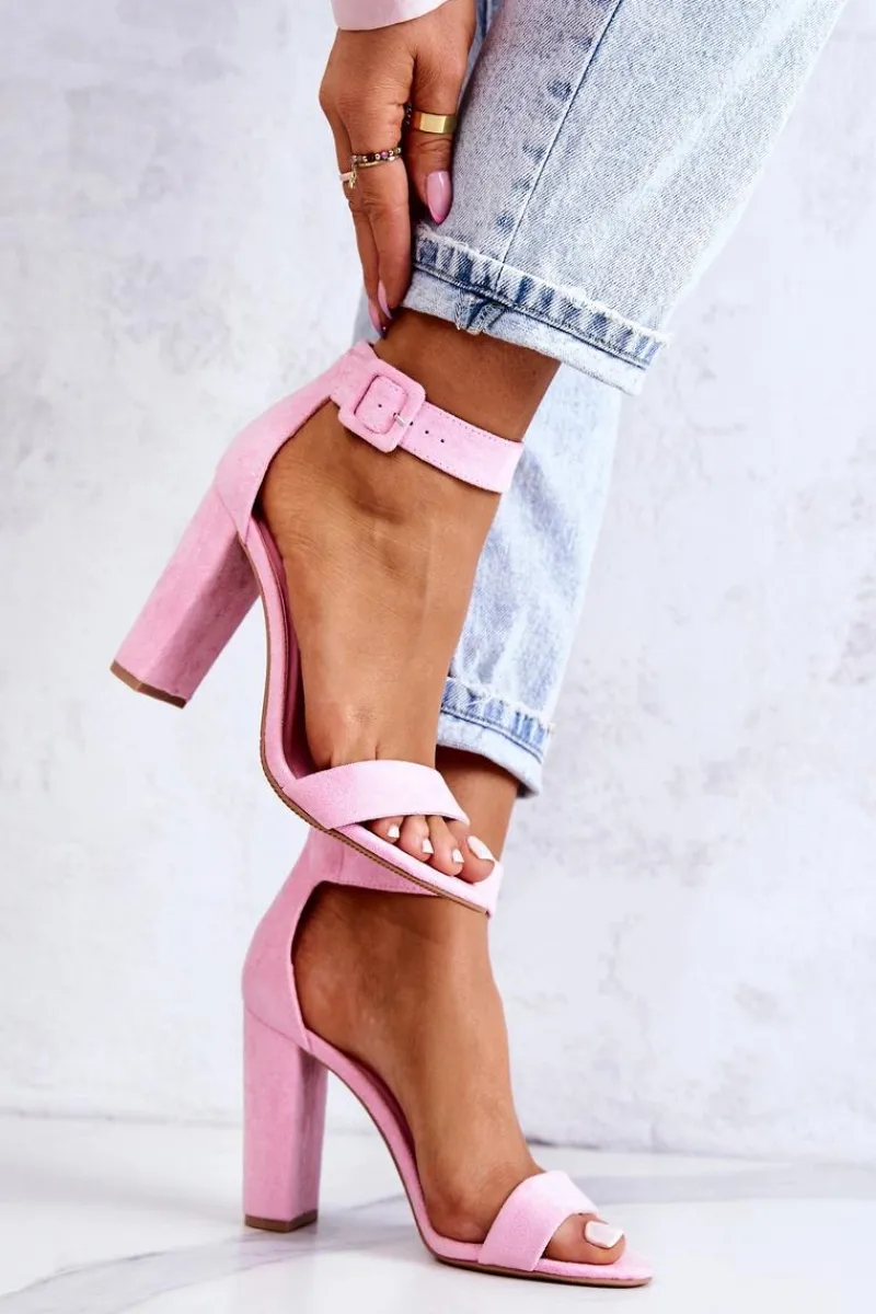 Discount Boto Zamszowe Sandałki Na Obcasie Różowe Jacqueline