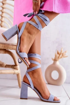 Sale Boto Zamszowe Sandałki Na Słupku Niebieskie Sharlene