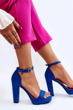 Discount Zamszowe Sandałki Na Słupku Niebieskie Spectacular Damskie Sandały Na Obcasie