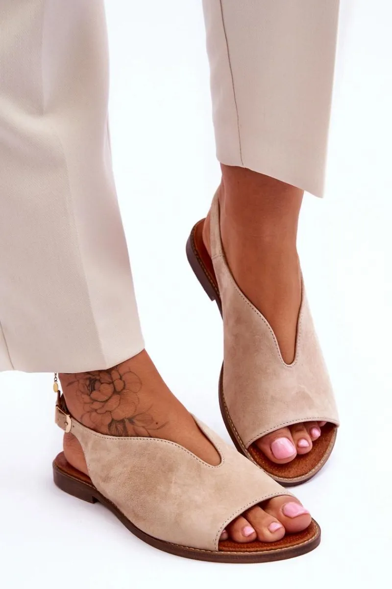 Sandały Płaskie>Boto Zamszowe Sandały Damskie Lewski Shoes 3220/X Beżowe