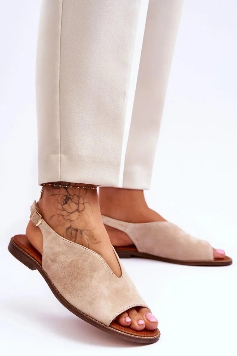 Sandały Płaskie>Boto Zamszowe Sandały Damskie Lewski Shoes 3220/X Beżowe