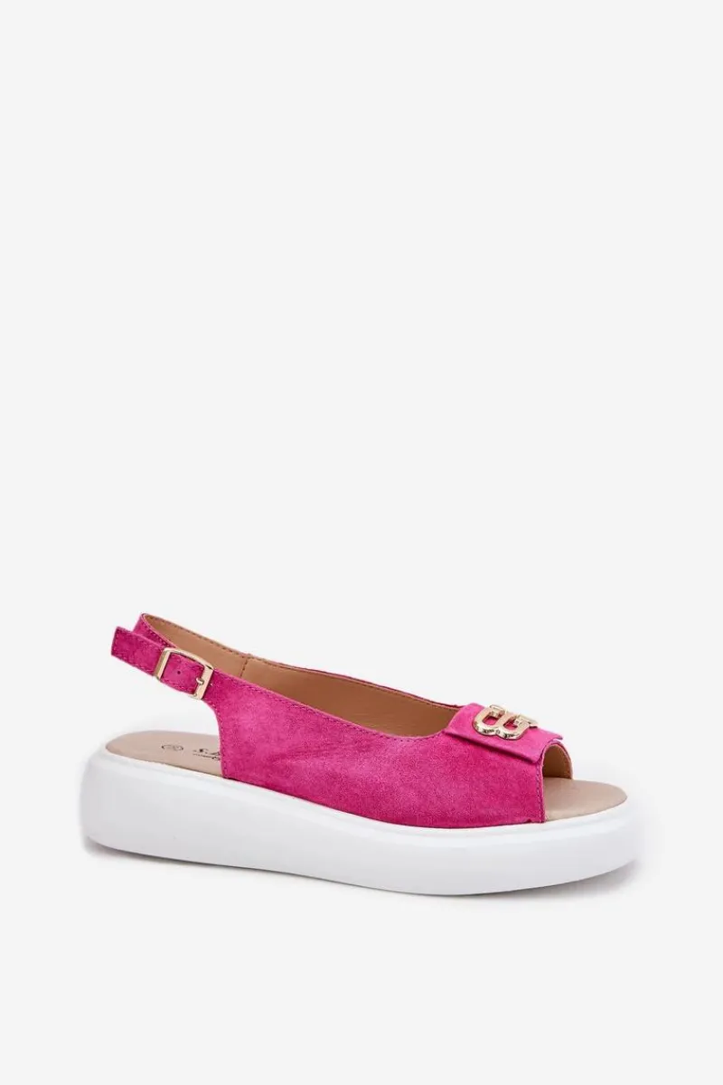 Sandały Na Koturnie>Damskie buty S.Barski Zamszowe Sandały Damskie Ze Złotym Detalem S.Barski GR51-604 Fuksja