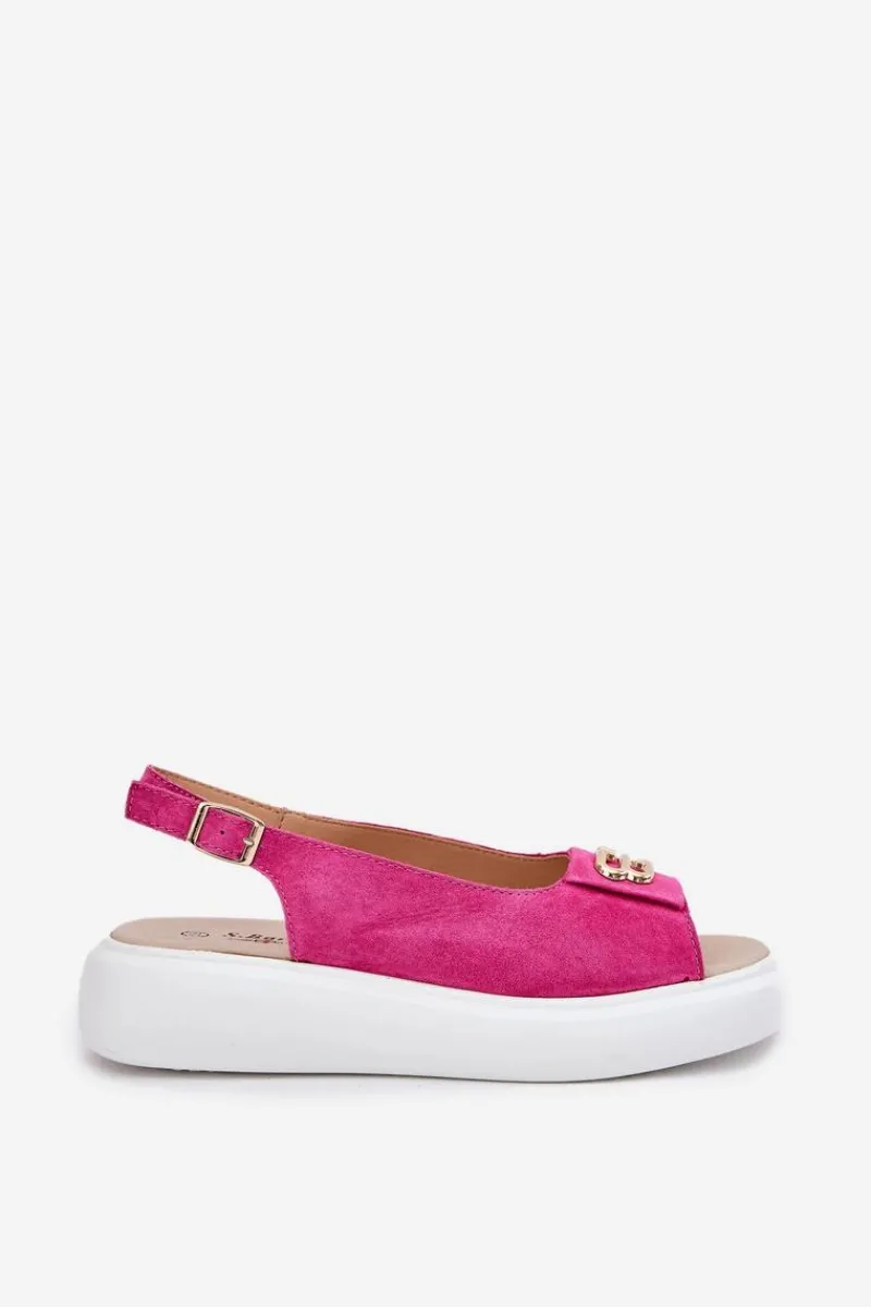 Sandały Na Koturnie>Damskie buty S.Barski Zamszowe Sandały Damskie Ze Złotym Detalem S.Barski GR51-604 Fuksja