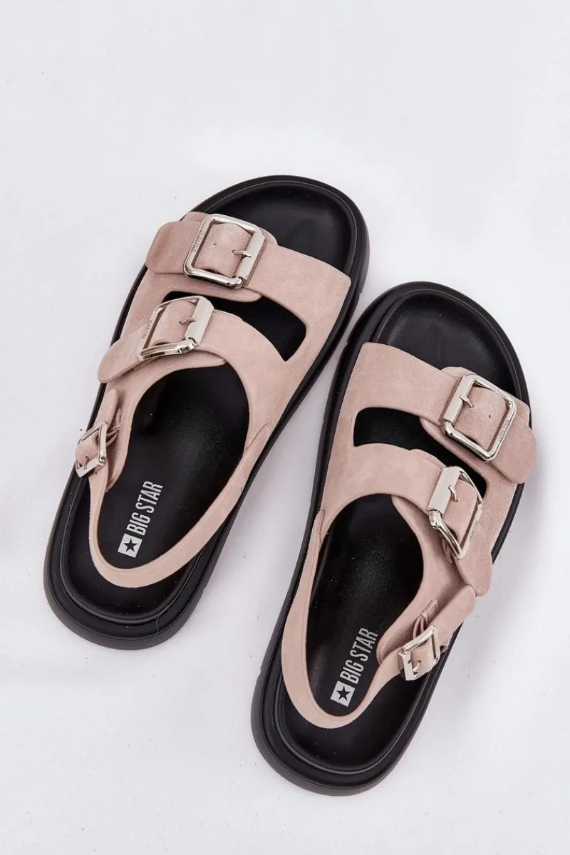 Outlet Big Star Shoes Zamszowe Sandały Damskie Z Klamrami Big Star RR274663 Jasnoróżowe Różowy