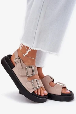 Outlet Big Star Shoes Zamszowe Sandały Damskie Z Klamrami Big Star RR274663 Jasnoróżowe Różowy