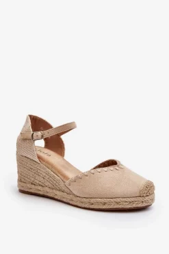Zamszowe Sandały Espadryle Na Koturnie Z Plecionką Beżowe Raylin Damskie Sandały Na Koturnie