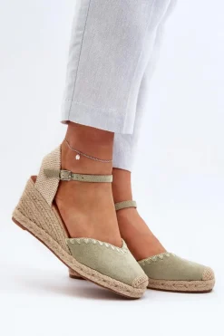 Boto Zamszowe Sandały Espadryle Na Koturnie Z Plecionką Zielone Raylin
