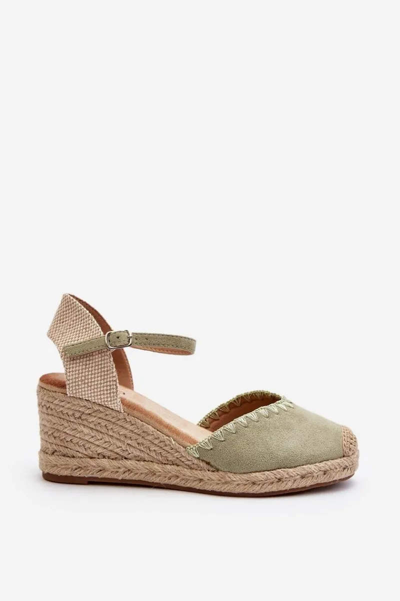 Boto Zamszowe Sandały Espadryle Na Koturnie Z Plecionką Zielone Raylin