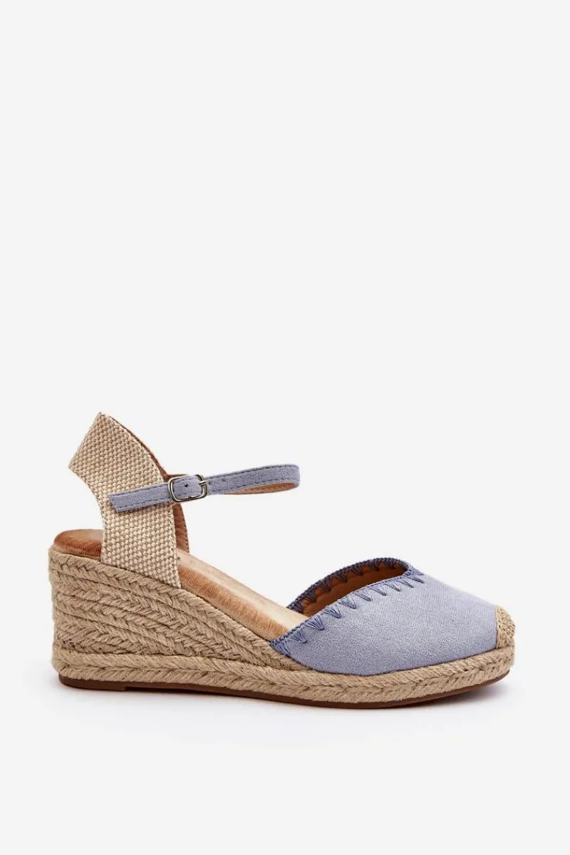 Boto Zamszowe Sandały Espadryle Na Koturnie Z Plecionką Niebieskie Raylin
