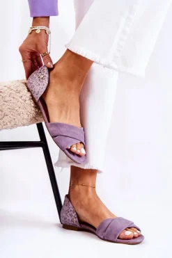 Clearance Zamszowe Sandały 03615-05 Fioletowe Damskie Sandały Płaskie