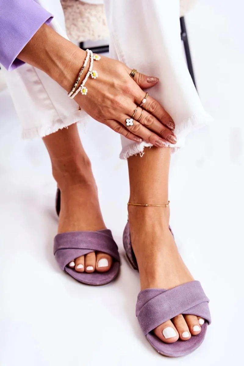 Clearance Zamszowe Sandały 03615-05 Fioletowe Damskie Sandały Płaskie