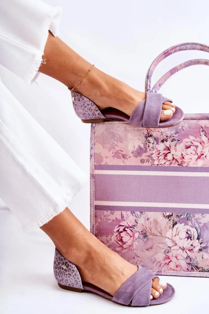 Clearance Zamszowe Sandały 03615-05 Fioletowe Damskie Sandały Płaskie