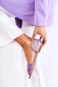 Clearance Zamszowe Sandały 03615-05 Fioletowe Damskie Sandały Płaskie