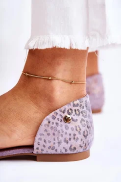 Clearance Zamszowe Sandały 03615-05 Fioletowe Damskie Sandały Płaskie