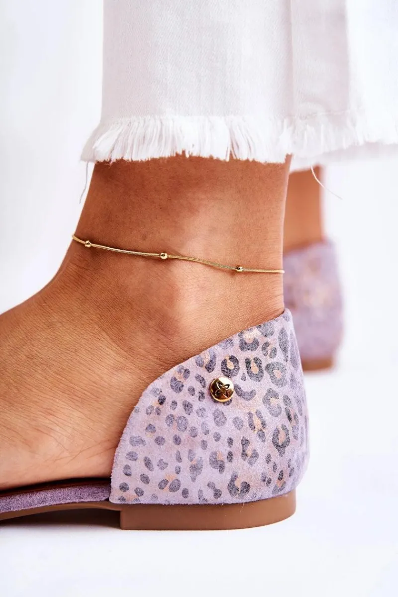 Clearance Zamszowe Sandały 03615-05 Fioletowe Damskie Sandały Płaskie