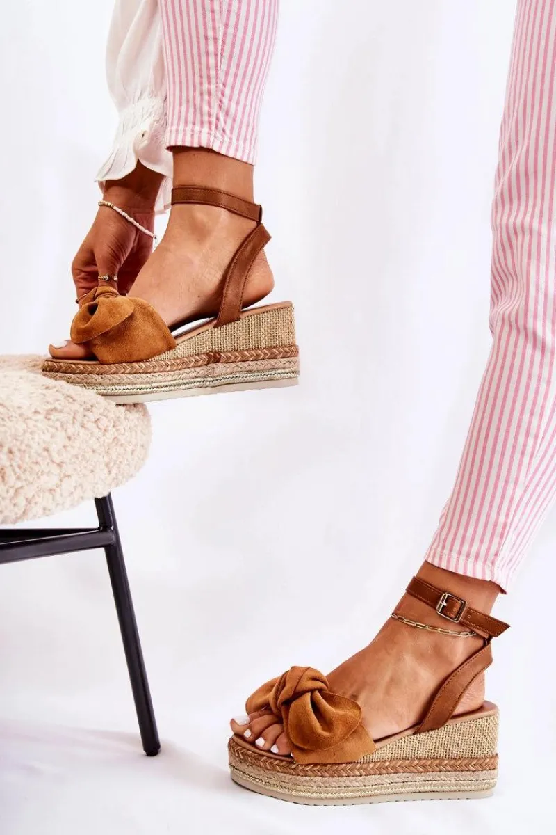 Clearance Boto Zamszowe Sandały Na Koturnie Camel Natina