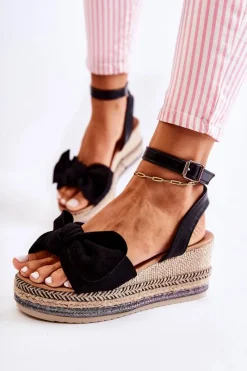 Clearance Boto Zamszowe Sandały Na Koturnie Czarne Natina