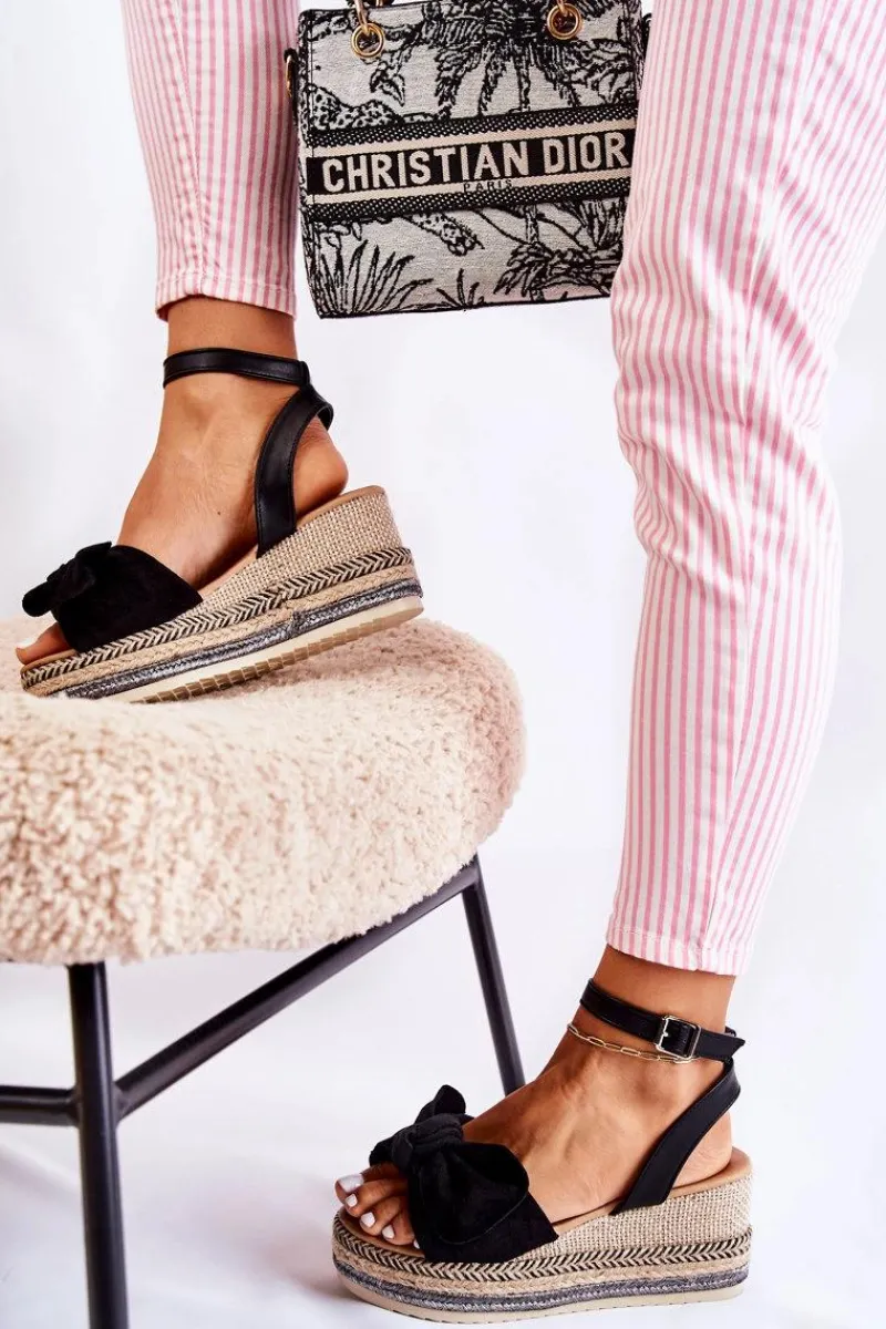 Clearance Boto Zamszowe Sandały Na Koturnie Czarne Natina