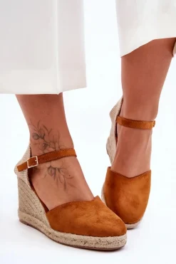 Boto Zamszowe Sandały Na Koturnie Brązowe Selfoss