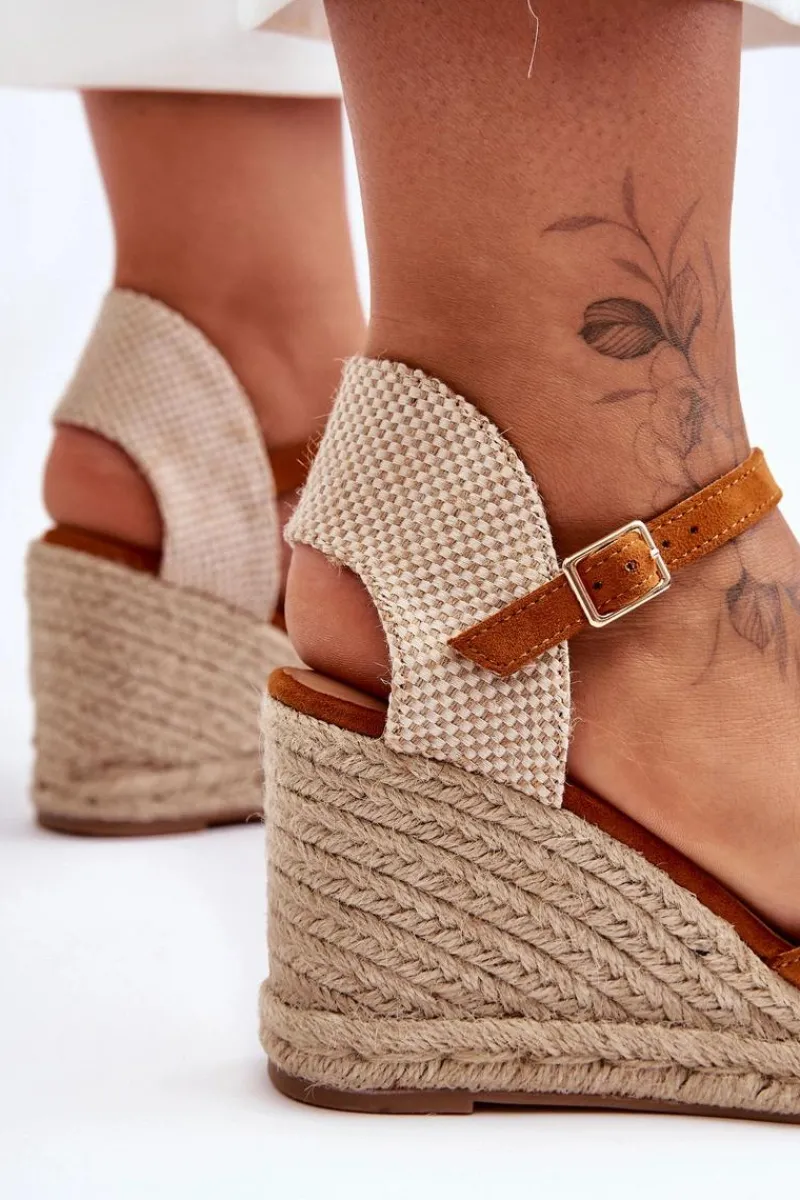 Boto Zamszowe Sandały Na Koturnie Brązowe Selfoss