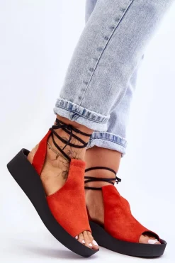 Online Zazoo Zamszowe Sandały Na Koturnie 2743 Pomarańczowe Pomarańczowy