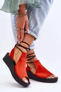 Online Zazoo Zamszowe Sandały Na Koturnie 2743 Pomarańczowe Pomarańczowy