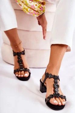 Sale Zamszowe Sandały Na Niskim Obcasie Czarne Wonderland Damskie Sandały Na Obcasie