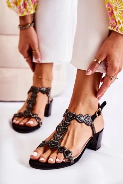 Sale Zamszowe Sandały Na Niskim Obcasie Czarne Wonderland Damskie Sandały Na Obcasie