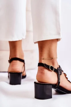 Sale Zamszowe Sandały Na Niskim Obcasie Czarne Wonderland Damskie Sandały Na Obcasie