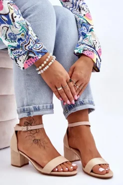 Discount Zamszowe Sandały Na Niskim Obcasie Beżowe Quincy Damskie Sandały Na Obcasie