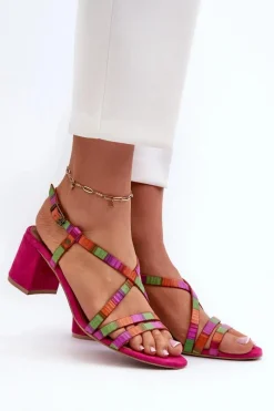 Sale Maciejka Zamszowe Sandały Na Niskim Słupku 06653-15 Fuksja Różowy