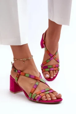 Sale Maciejka Zamszowe Sandały Na Niskim Słupku 06653-15 Fuksja Różowy